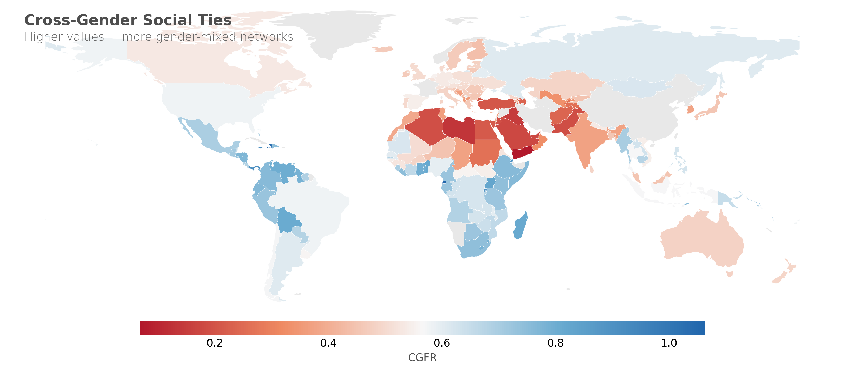 World map of cross-gender social ties